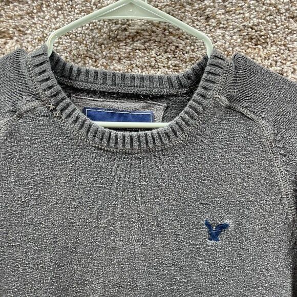 American Eagle Sweater Mens Medium Gray Crewneck Normcore Cotton Preppy Logo - Picture 3 of 10